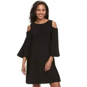 Lauren Ralph Lauren Dress Size 10 Cold Shoulder Bell Sleeve Black Stretch NWT